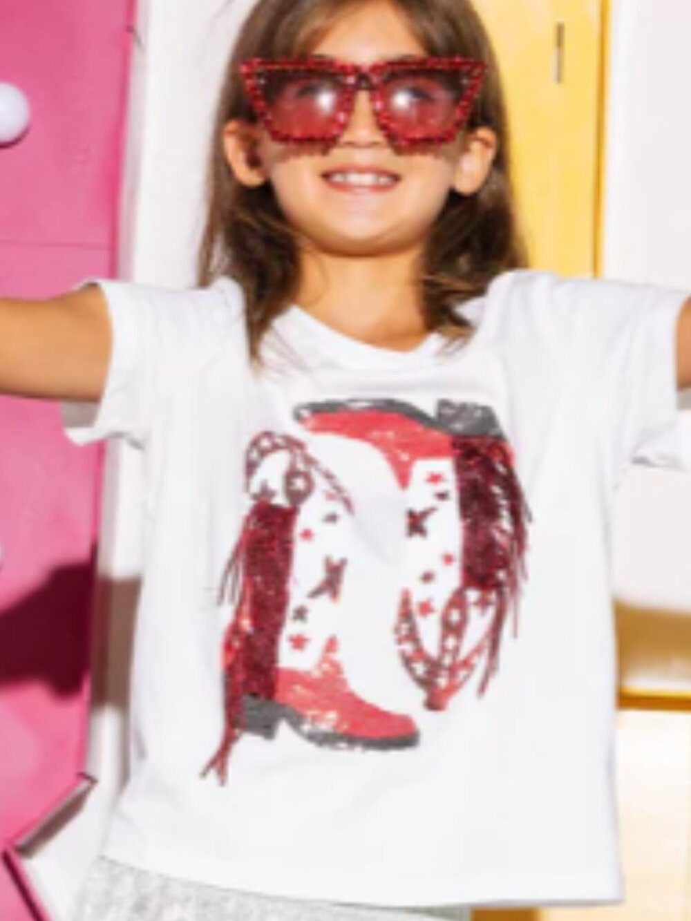 Kids White Red Queen of Sparkles with Boot Design size Small